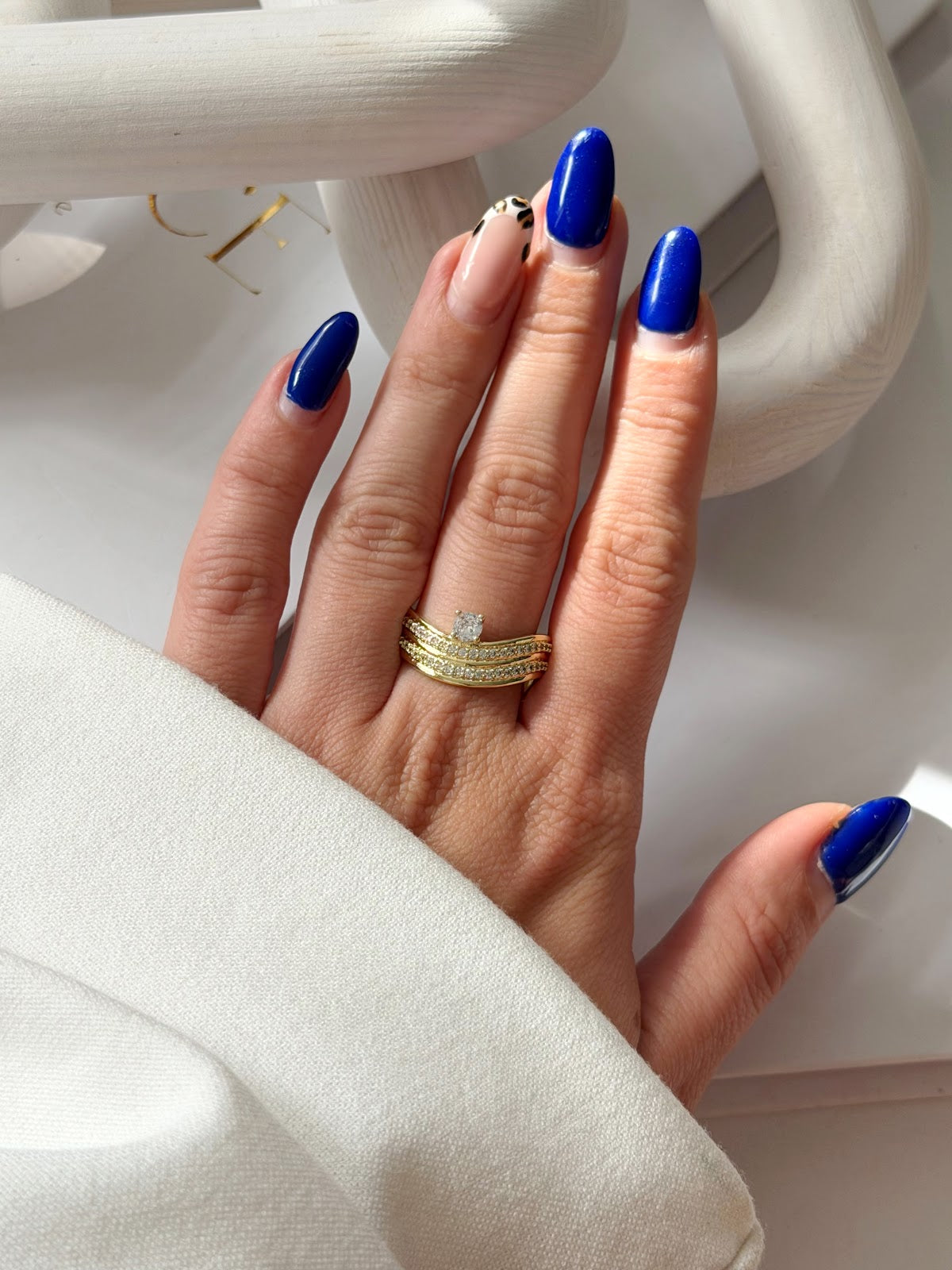 Gold CZ Pave Curved Band Solitaire Ring wholesale jewelry RINGS Catwalk Jewellery Europe