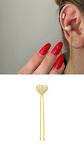 Gold CZ Pave Heart Dangle Chain Ear Cuff Alternate Angle - CW1EARCUFF00110 | Wholesale Stainless Steel Jewelry Catwalk Jewellery Europe
