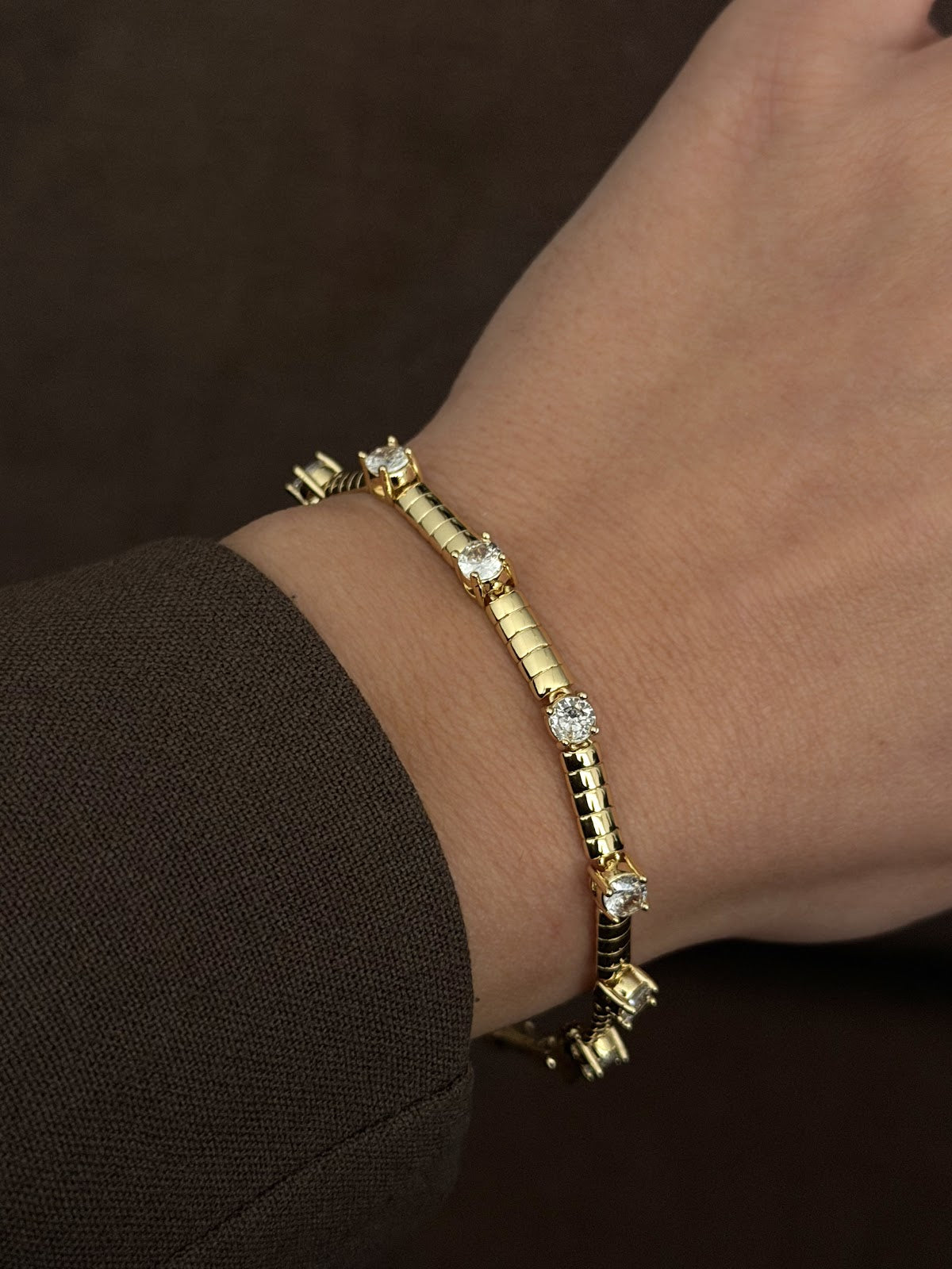 Gold Round CZ Tubogas Stretch Link Bracelet - CW1VPBRCLT0035 | Wholesale Stainless Steel Jewelry Catwalk Jewellery Europe