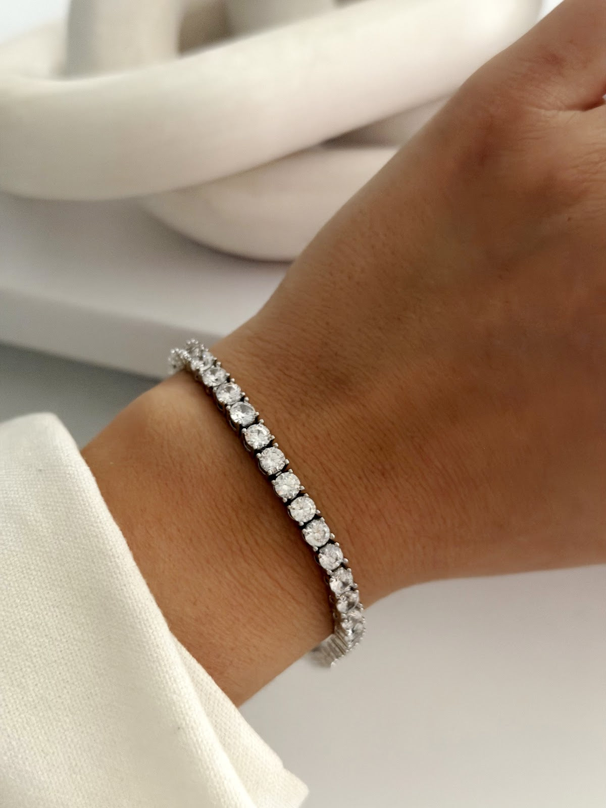 Silver Large Round Cut CZ Tennis Bracelet - CW1VPBRCLT00168 | Wholesale Stainless Steel Jewelry Catwalk Jewellery Europe