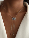 Silver CZ Pave Eyelash Evil Eye Multi Chain Dangle Y Necklace - CW1YNECKLACE003 | Wholesale Stainless Steel Jewelry Catwalk Jewellery Europe