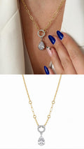 Two Tone CZ Pave Circle Ring Pear Drop Pendant Necklace - CW1NKL0076 | Wholesale Stainless Steel Jewelry Catwalk Jewellery Europe