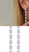 Silver CZ Halo Emerald Cut Line Drop Statement Earrings - CW1STEAR0012 | Wholesale Stainless Steel Jewelry Catwalk Jewellery Europe