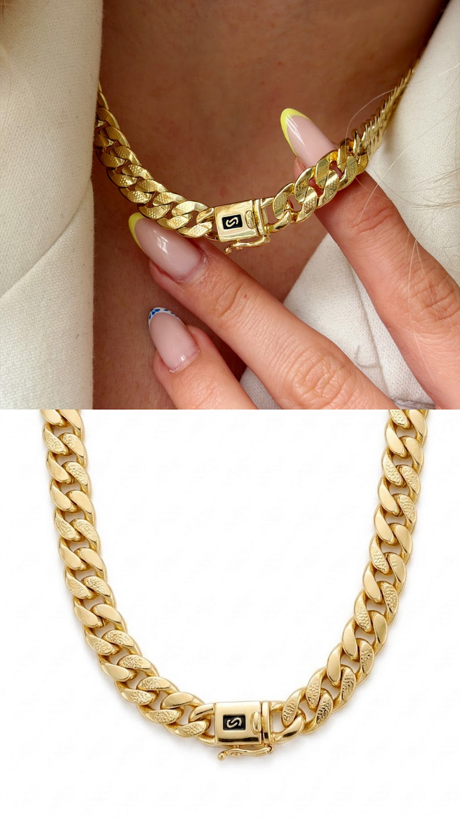 Gold Chunky Etched Curb Chain Monaco Clasp Necklace - CW1NKL00131 | Wholesale Stainless Steel Jewelry Catwalk Jewellery Europe