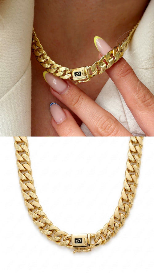 Gold Chunky Etched Curb Chain Monaco Clasp Necklace - CW1NKL00131 | Wholesale Stainless Steel Jewelry Catwalk Jewellery Europe
