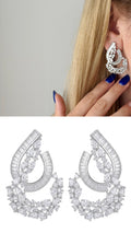 Silver CZ Baguette Pave Abstract Teardrop Chandelier Statement Earrings - CW1STEAR0016 | Wholesale Stainless Steel Jewelry Catwalk Jewellery Europe