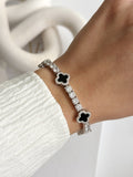 Silver CZ Pave Black Onyx Clover Tennis Bracelet - CW1VPBRCLT00289 | Wholesale Stainless Steel Jewelry Catwalk Jewellery Europe