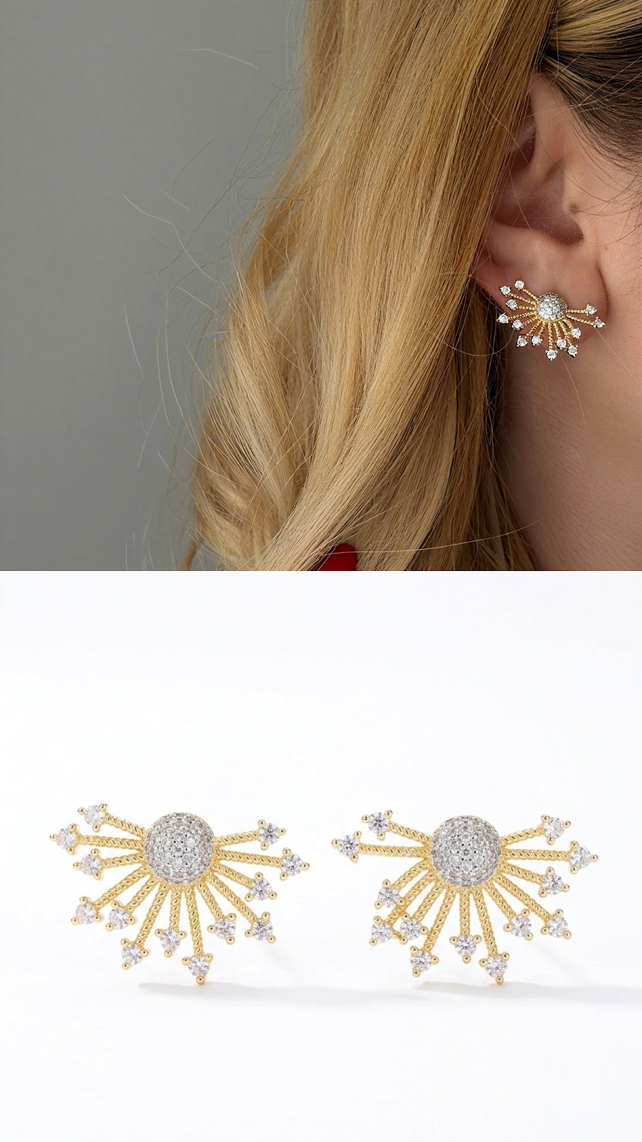 Two Tone CZ Pave Infinity Geometric Link Earrings - CW1VPEARNG0086 | Wholesale Stainless Steel Jewelry Catwalk Jewellery Europe