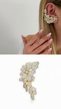 Gold CZ Pave Floral Blossom Statement Climber Ear Cuff - CW1EARCUFF00159 | Wholesale Stainless Steel Jewelry Catwalk Jewellery Europe