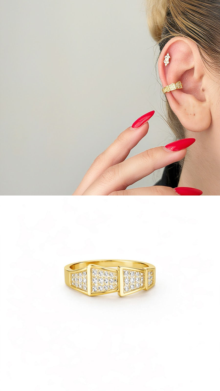 Gold CZ Pave Geometric Shield Band Ear Cuff - CW1EARCUFF00113 | Wholesale Stainless Steel Jewelry Catwalk Jewellery Europe