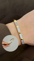 Gold CZ Pave Pyramid Studded Hinged Cuff Bangle - CW1CUFF0011 | Wholesale Stainless Steel Jewelry Catwalk Jewellery Europe