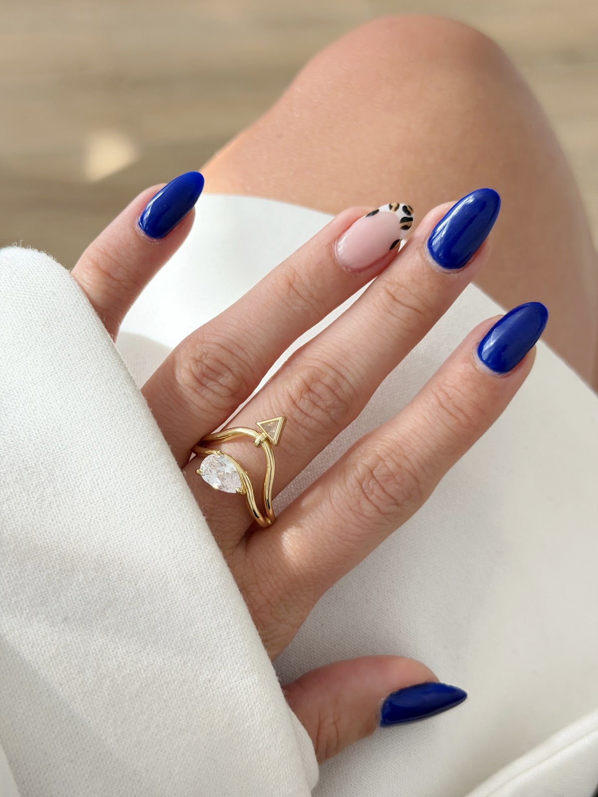 Gold Pear Cut CZ And Triangle Chevron Stackable Ring Set - CW1RING00138 | Wholesale Stainless Steel Jewelry Catwalk Jewellery Europe