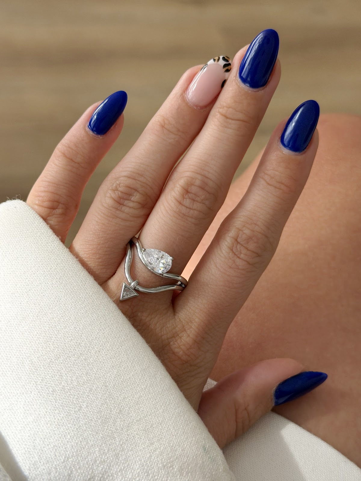 Silver Pear Cut CZ And Triangle Chevron Stackable Ring Set - CW1RING00140 | Wholesale Stainless Steel Jewelry Catwalk Jewellery Europe