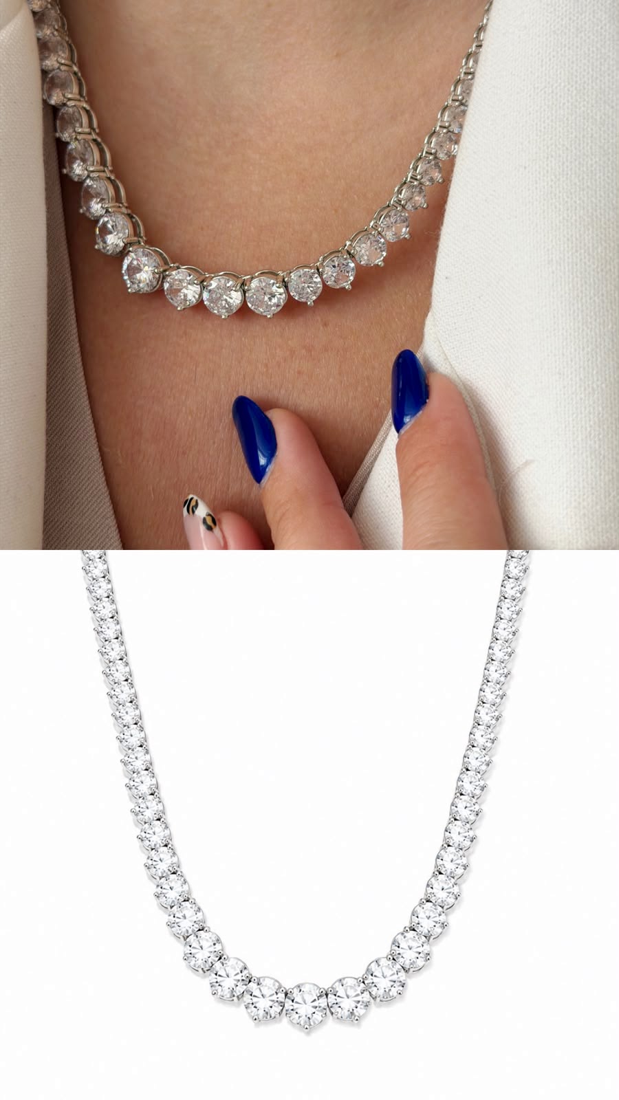 Silver CZ Solitaire Graduated Round Cut Tennis Necklace - CW1NKL00141 | Wholesale Stainless Steel Jewelry Catwalk Jewellery Europe