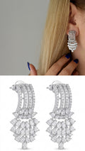 Silver CZ Pave Graduated Tier Cluster Statement Drop Earrings - CW1STEAR0019 | Wholesale Stainless Steel Jewelry Catwalk Jewellery Europe