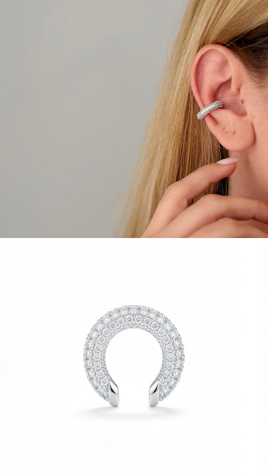 Silver CZ Pave Thick Dome Hoop Ear Cuff - CW1EARCUFF0024 | Wholesale Stainless Steel Jewelry Catwalk Jewellery Europe