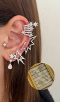 Silver CZ Pave Star Burst Cluster 5 Piece Earring Ear Cuff Set - CW1EARCUFF00157 | Wholesale Stainless Steel Jewelry Catwalk Jewellery Europe