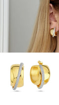 18K Gold Plated Stainless Steel Wide Chunky Pave CZ Cross Band Hoop Earrings Wholesale - CW1VPEARNG00347 | Wholesale Stainless Steel Jewelry Catwalk Jewellery Europe