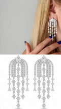 Silver CZ Pave Arch Fringe Chandelier Statement Earrings - CW1STEAR0017 | Wholesale Stainless Steel Jewelry Catwalk Jewellery Europe