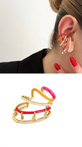 Gold Colorful Enamel CZ Pave Multi Layer Dangle Charm Ear Cuff - CW1EARCUFF00138 | Wholesale Stainless Steel Jewelry Catwalk Jewellery Europe