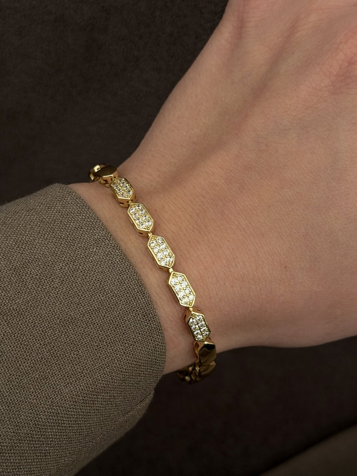 Gold CZ Pave Geometric Hexagonal Link Bracelet - CW1VPBRCLT0022 | Wholesale Stainless Steel Jewelry Catwalk Jewellery Europe