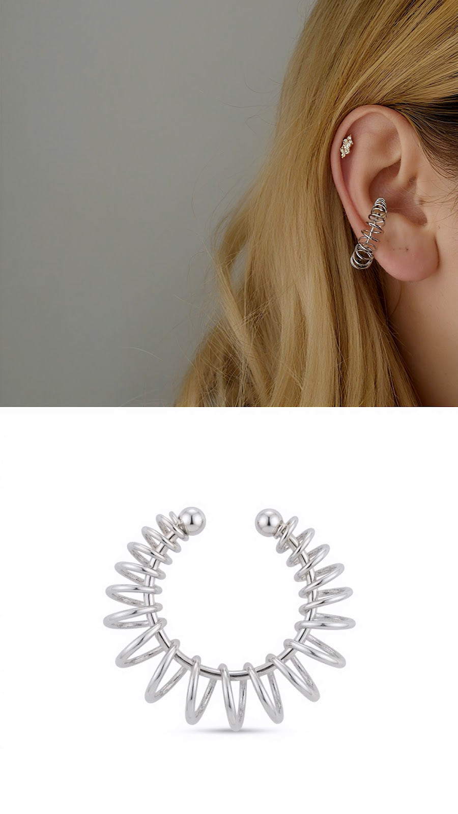 Silver Spiral Wire Coil Wrap Ear Cuff - CW1EARCUFF0066 | Wholesale Stainless Steel Jewelry Catwalk Jewellery Europe