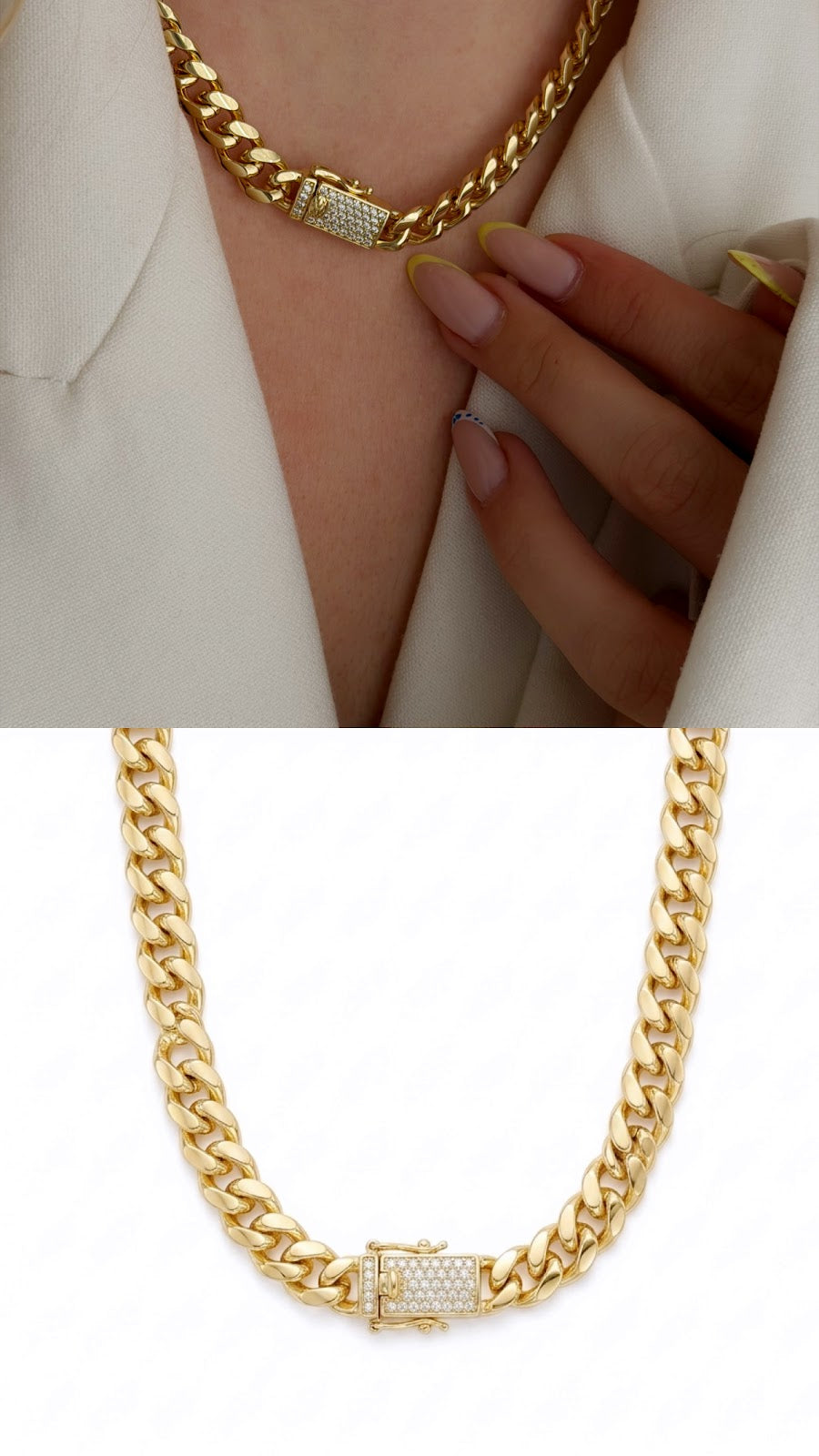 Gold CZ Pave Clasp Chunky Curb Chain Necklace - CW1NKL00132 | Wholesale Stainless Steel Jewelry Catwalk Jewellery Europe