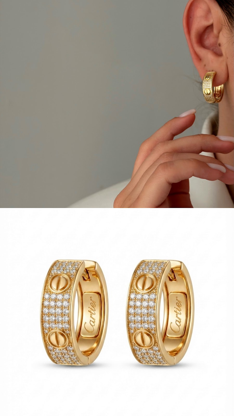 Gold Chunky Power Dressing Hoops Screw Motif CZ Pave Curated Maximalism Statement Earrings - CW1VPEARNG00230 | Wholesale Stainless Steel Jewelry Catwalk Jewellery Europe