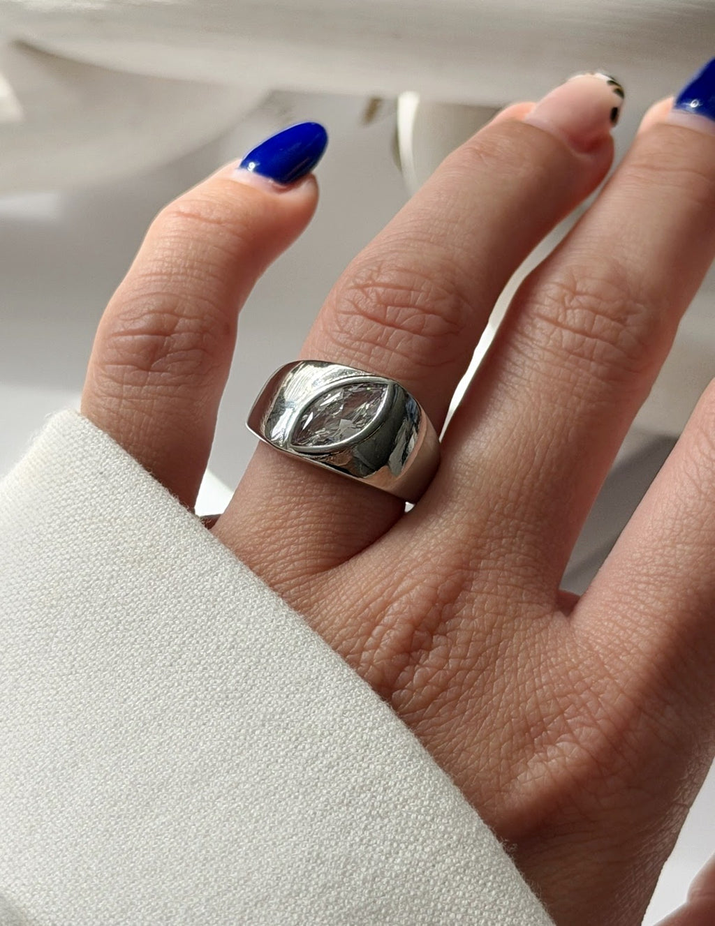 Silver Chunky Flush Set Marquise CZ Signet Ring wholesale jewelry RINGS Catwalk Jewellery Europe