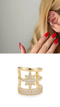Gold CZ Pave North Star Triple Band Ear Cuff - CW1EARCUFF0071 | Wholesale Stainless Steel Jewelry Catwalk Jewellery Europe