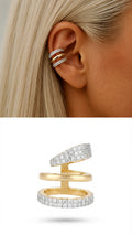 Silver Gold CZ Pave Three Band Chunky Ear Cuff - CW1EARCUFF00152 | Wholesale Stainless Steel Jewelry Catwalk Jewellery Europe