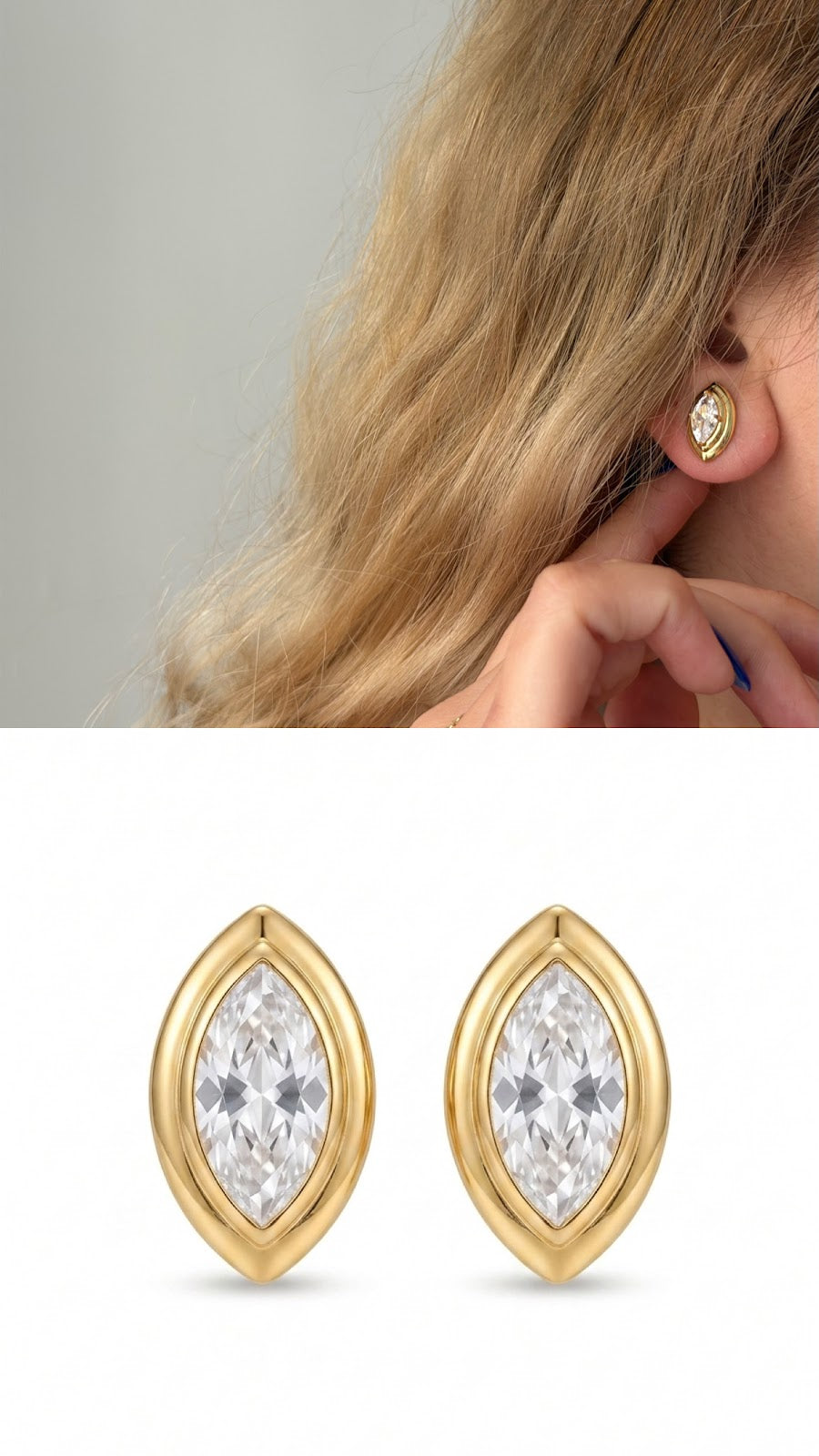Gold Princess Cut CZ Bezel Stud Earrings - CW1VPEARNG0073 | Wholesale Stainless Steel Jewelry Catwalk Jewellery Europe