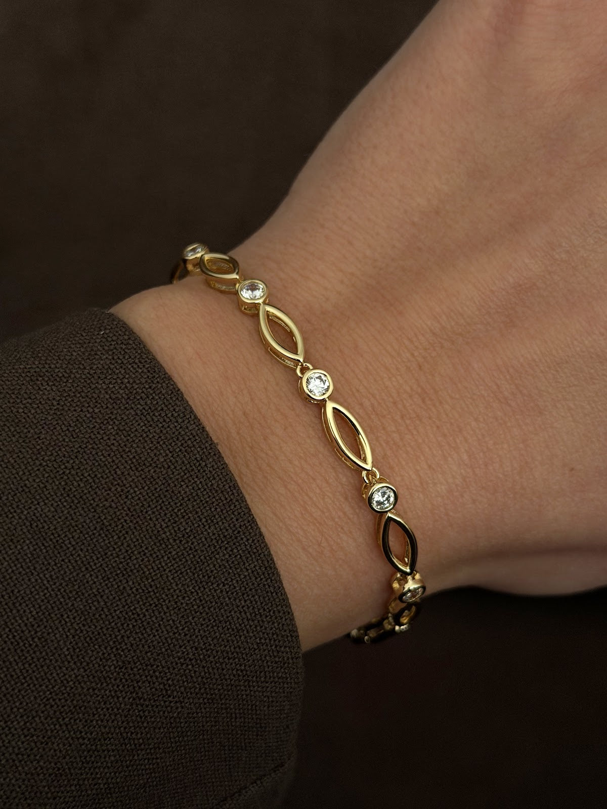 Gold Open Marquise Bezel CZ Station Chain Bracelet - CW1VPBRCLT009 | Wholesale Stainless Steel Jewelry Catwalk Jewellery Europe