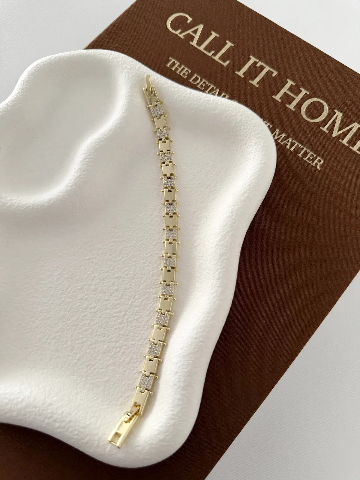 Gold CZ Pave Alternating Square Tile Link Bracelet - CW1VPBRCLT00130 | Wholesale Stainless Steel Jewelry Catwalk Jewellery Europe