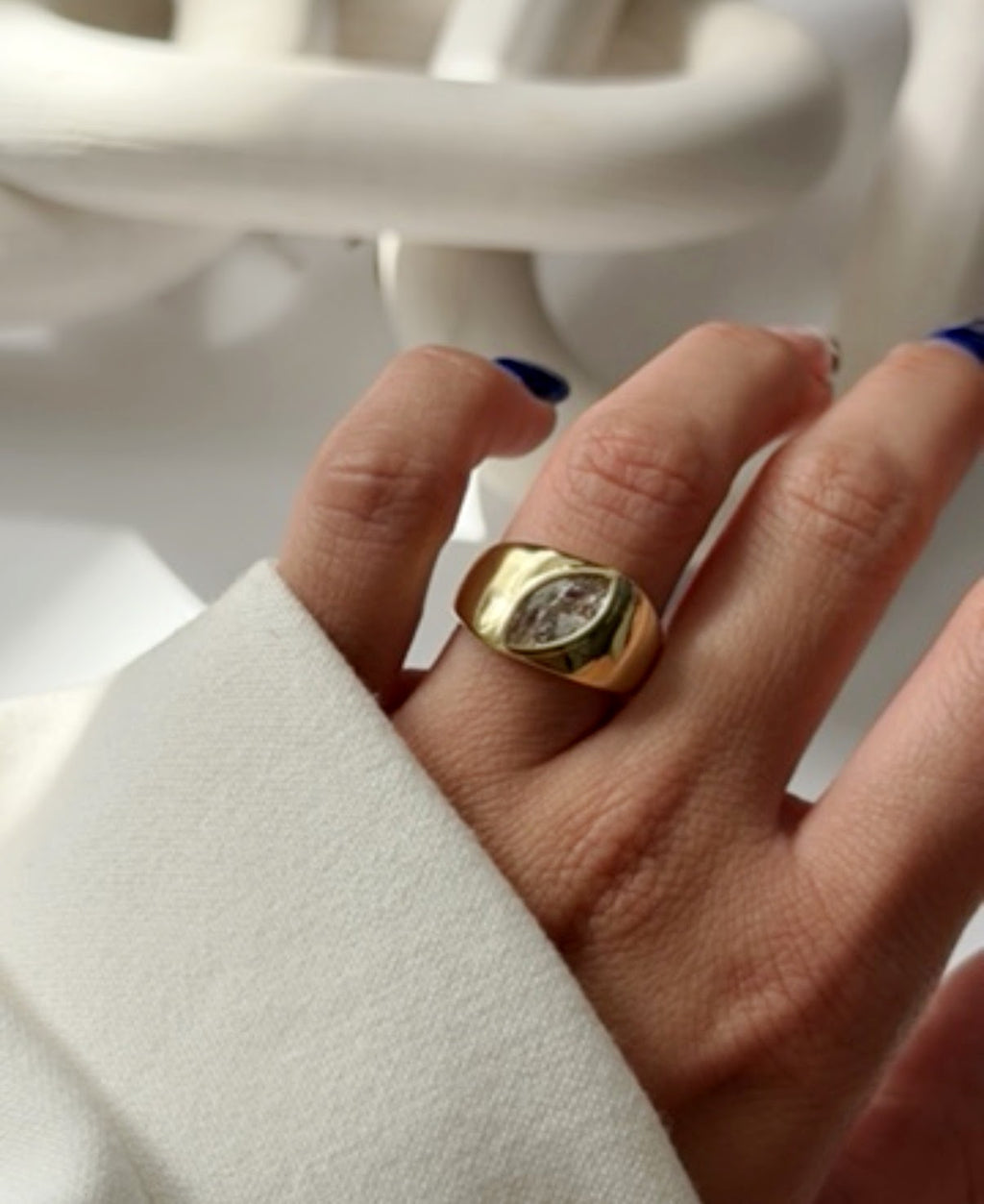 Gold Chunky Flush Set Marquise CZ Signet Ring wholesale jewelry RINGS Catwalk Jewellery Europe