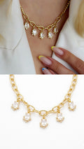 Gold Emerald Cut CZ Dangle Fringe Chunky Chain Necklace - CW1NKL00103 | Wholesale Stainless Steel Jewelry Catwalk Jewellery Europe