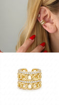 Gold CZ Pave Curb Chain Link Wide Ear Cuff - CW1EARCUFF0069 | Wholesale Stainless Steel Jewelry Catwalk Jewellery Europe
