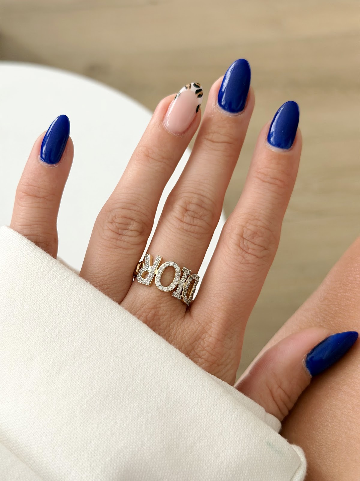 Gold CZ Pave Dior Letter Statement Ring Alternate Angle - CW1RING0078 | Wholesale Stainless Steel Jewelry Catwalk Jewellery Europe