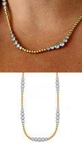 Two Tone CZ Solitaire Station Beaded Ball Chain Necklace - CW1NKL00127 | Wholesale Stainless Steel Jewelry Catwalk Jewellery Europe