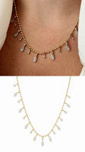 Two Tone CZ Pave Marquise Dangle Fringe Beaded Ball Chain Necklace - CW1NKL00109 | Wholesale Stainless Steel Jewelry Catwalk Jewellery Europe