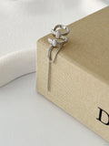 Silver CZ Pave Double Band Chain Dangle Ear Cuff - CW1EARCUFF00125 | Wholesale Stainless Steel Jewelry Catwalk Jewellery Europe