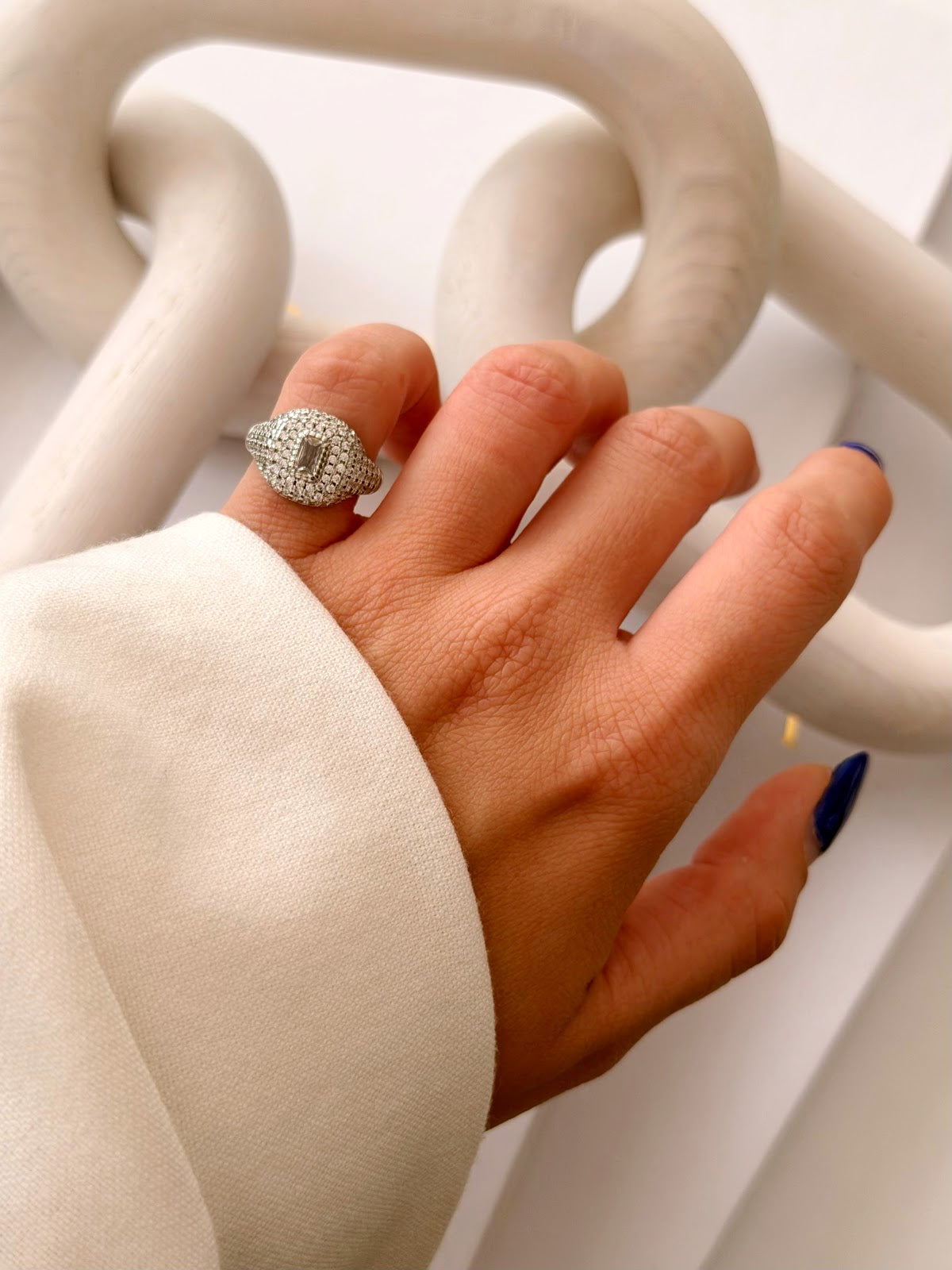 Silver CZ Pave Emerald Cut Signet Ring - CW1RING00111 | Wholesale Stainless Steel Jewelry Catwalk Jewellery Europe