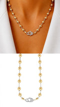 18K Gold Plated Stainless Steel Beaded Bar Chain Pave CZ Lobster Clasp Necklace Wholesale - CW1NKL00182 | Wholesale Stainless Steel Jewelry Catwalk Jewellery Europe