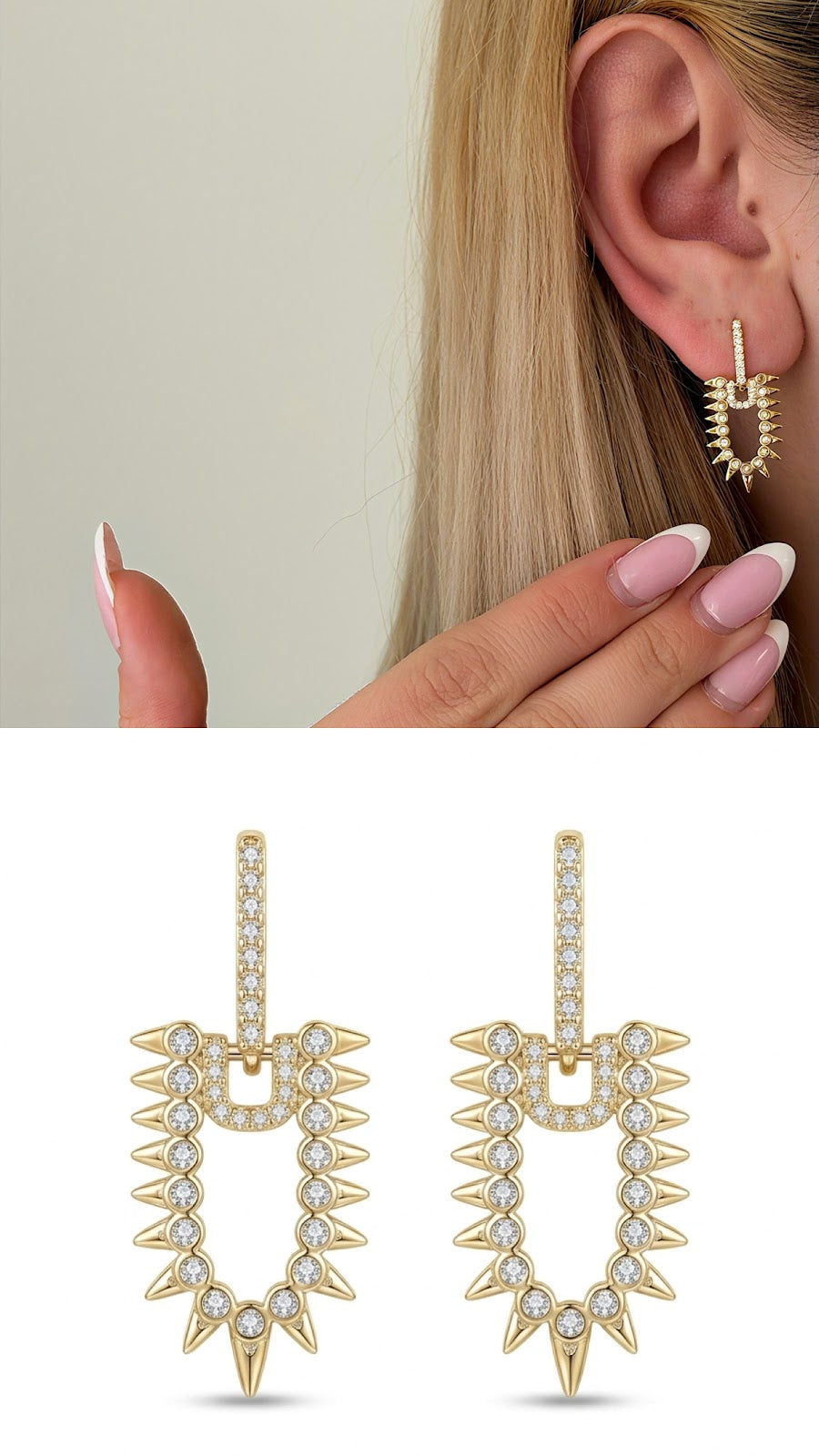 Gold CZ Pave Spiked Geometric U Shape Stud Earrings - CW1VPEARNG00171 | Wholesale Stainless Steel Jewelry Catwalk Jewellery Europe