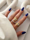 Gold Chunky Bezel Set Emerald Cut CZ Triple Ring Set wholesale jewelry RINGS Catwalk Jewellery Europe