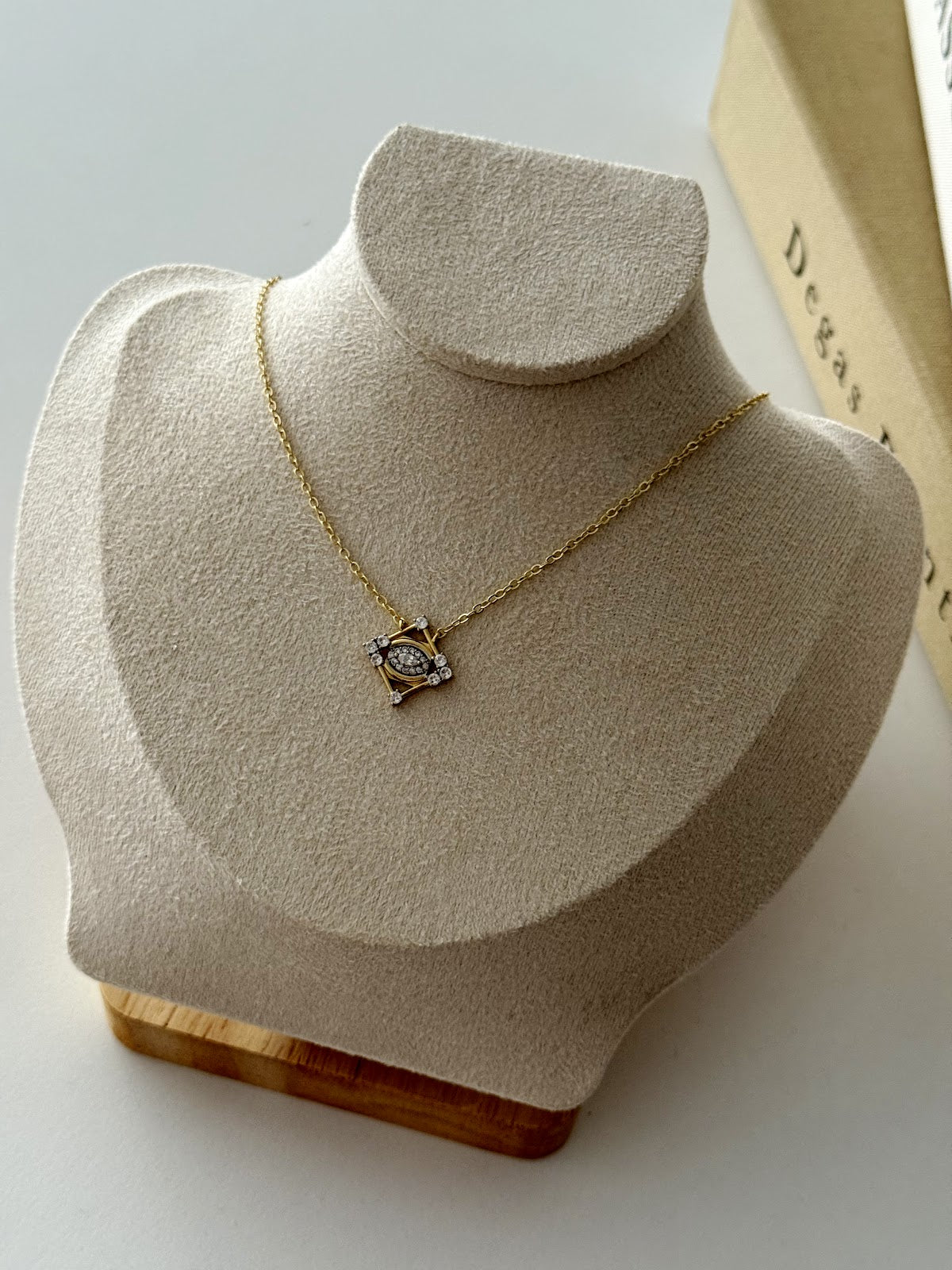 Gold CZ Pave Diamond Rhombus Evil Eye Pendant Necklace - CW1NKL0017 | Wholesale Stainless Steel Jewelry Catwalk Jewellery Europe