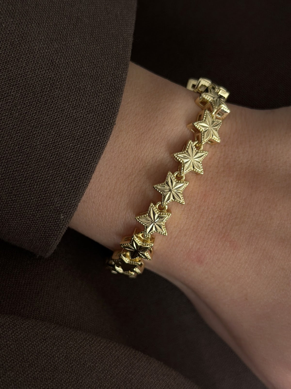 Gold Solid Chunky Star Link Bracelet - CW1VPBRCLT0070 | Wholesale Stainless Steel Jewelry Catwalk Jewellery Europe