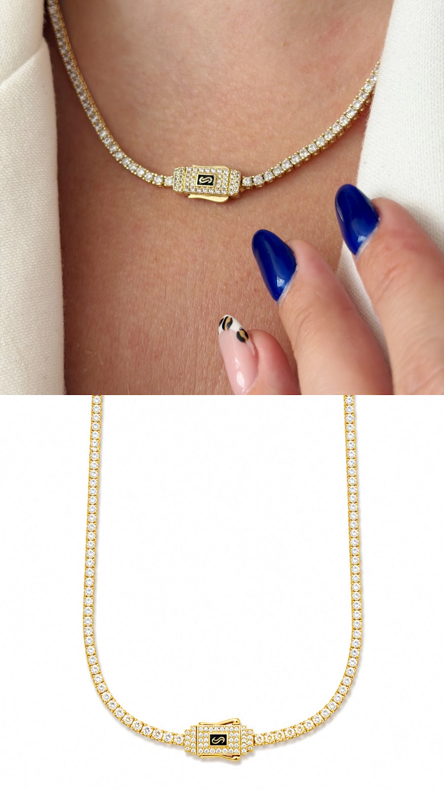 Gold CZ Solitaire Monaco Clasp Tennis Necklace - CW1NKL00144 | Wholesale Stainless Steel Jewelry Catwalk Jewellery Europe