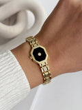 Gold Plated Black Onyx Octagon Solitaire Watch Strap Bracelet - CW1VPBRCLT00291 | Wholesale Stainless Steel Jewelry Catwalk Jewellery Europe