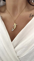 Gold CZ Pave Koi Fish Pendant Necklace - CW1NKL0019 | Wholesale Stainless Steel Jewelry Catwalk Jewellery Europe